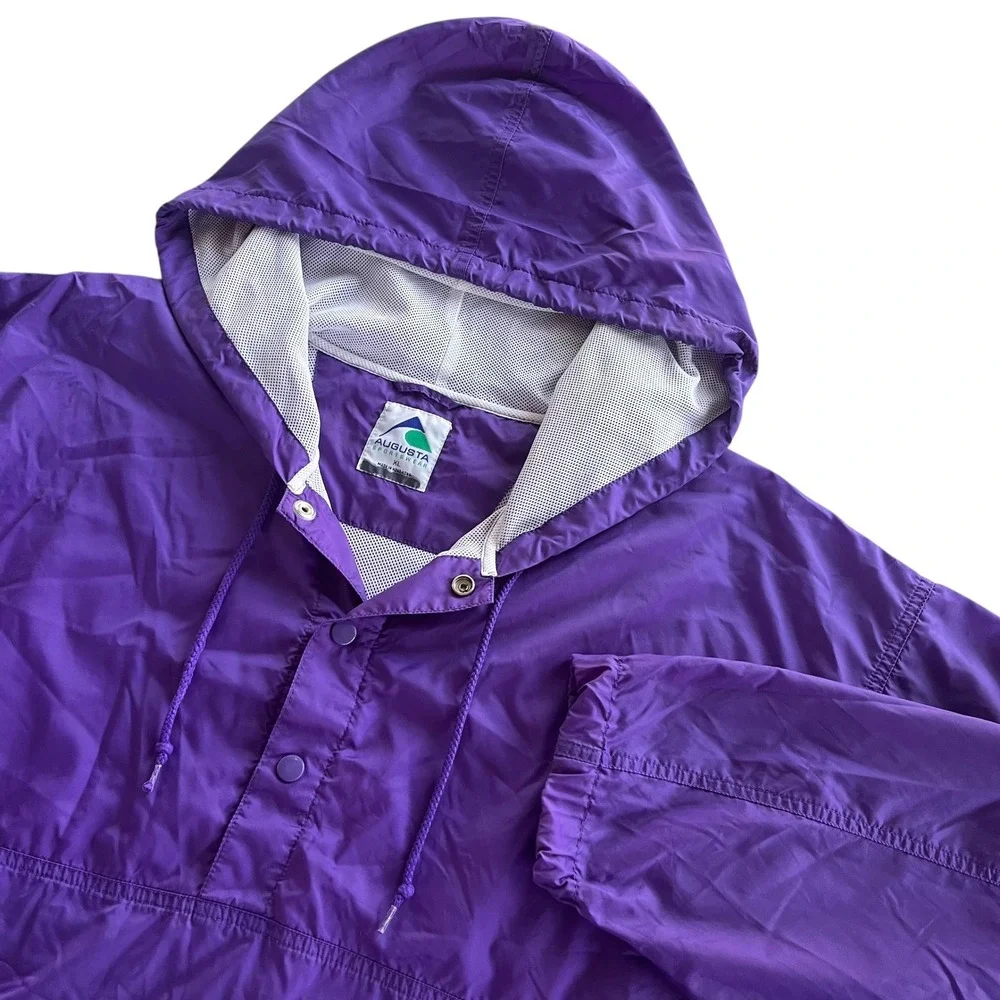 Augusta Sportswear Women XL Purple Hood Vented Pullover Windbreaker Jacket Retro